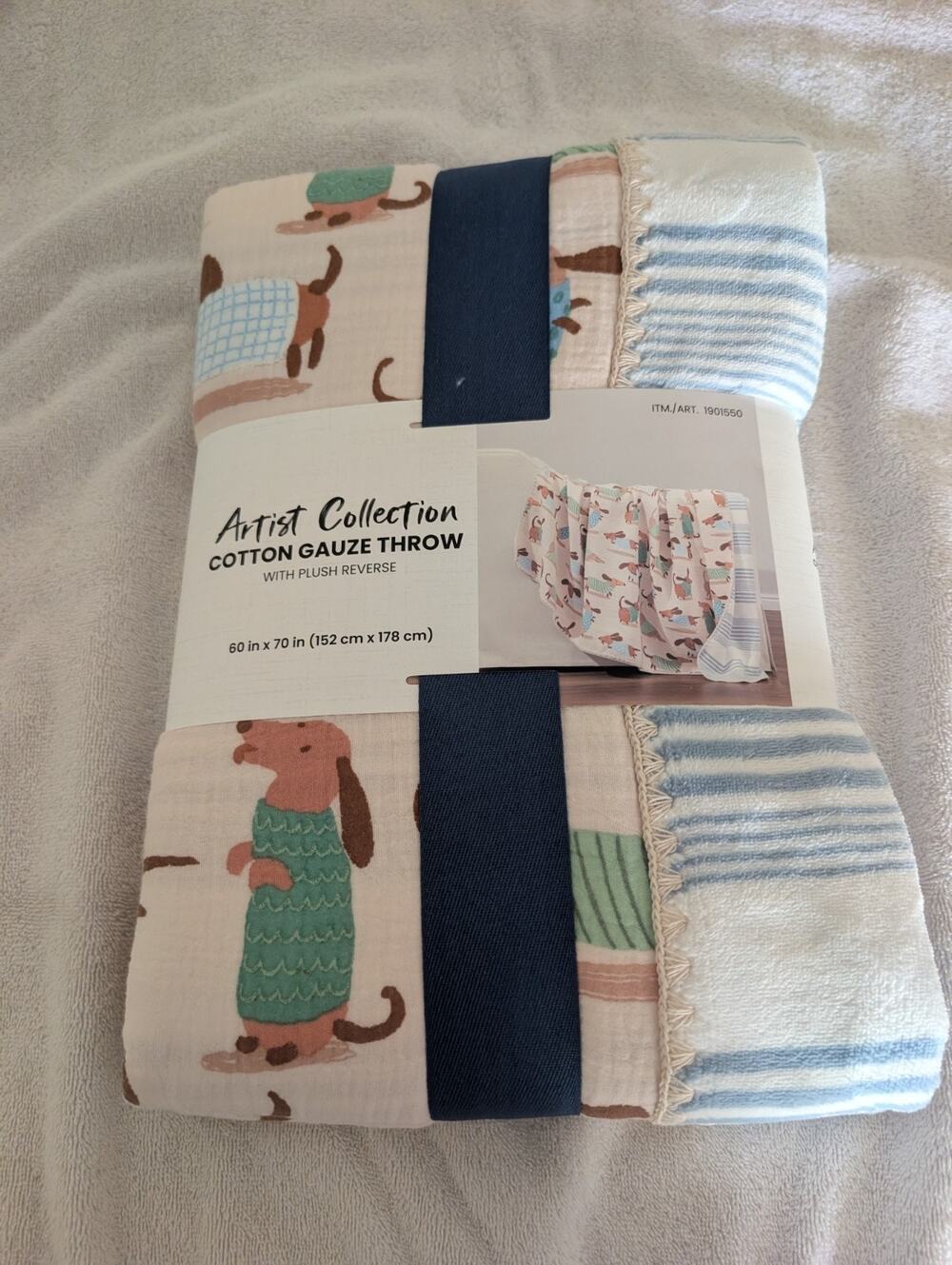 Artist Collection Cotton Throw Plush Reverse Dachshund Dog Blanket 60x70 NEW
